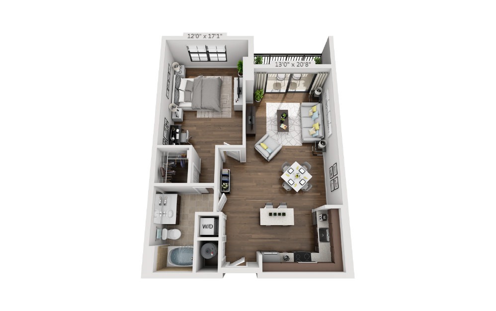 Studio and One Bedroom - 1 bedroom floorplan layout with 1 bath and 834 to 958 square feet.